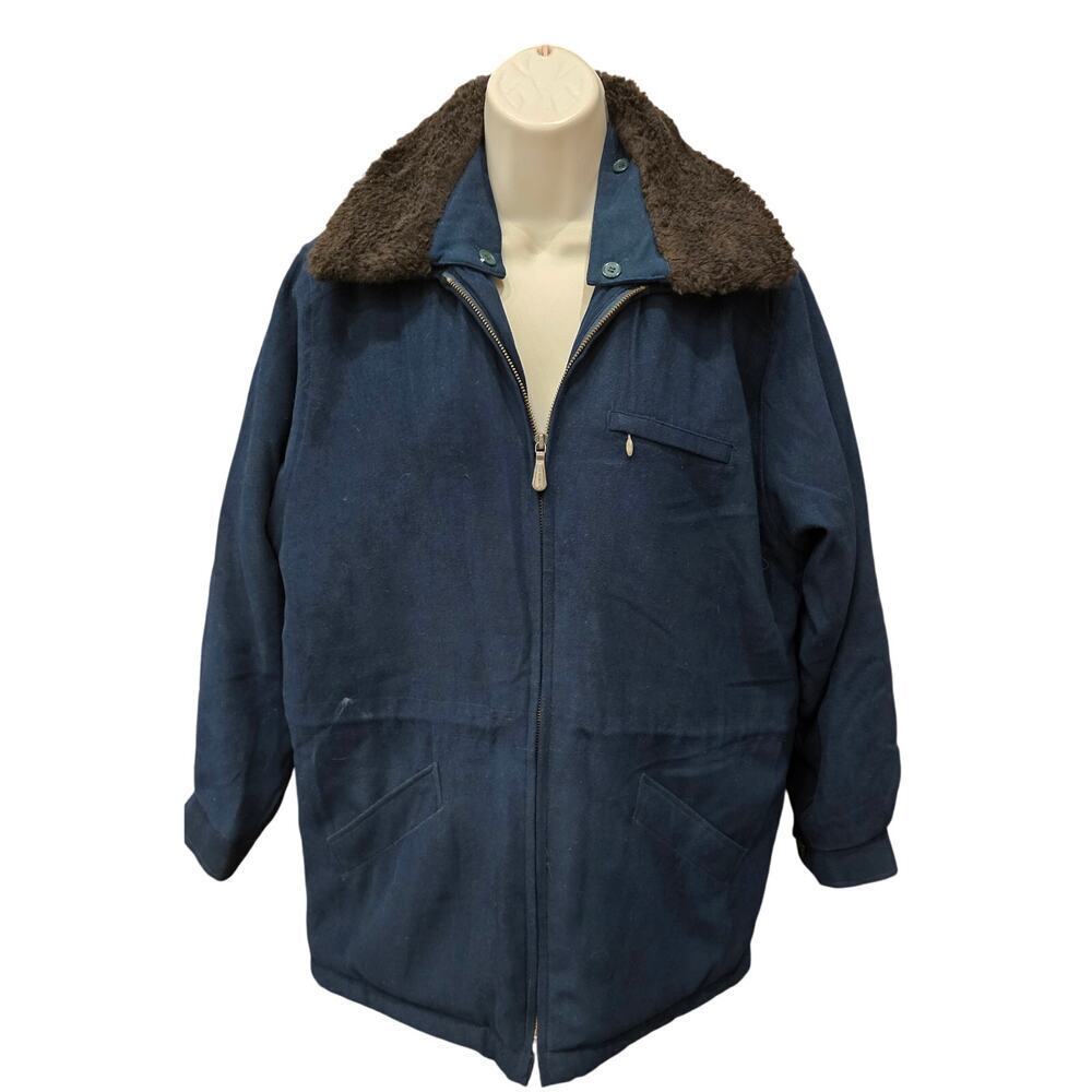 London fog vintage S REG blue green canvas warm winter car jacket cinch waist
